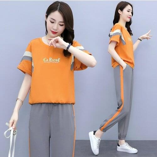 Casual Suit Womens Summer Slim Fashion Tracksuits Large Size Two Piece Set Fashion Pants Suit Survetement Femme 2 Piece