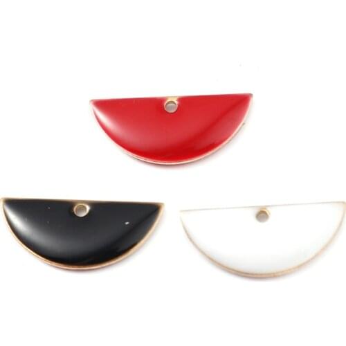 Doreen Box Simple Copper Enamelled Sequins Pendant Half Round Brass Colorful Charms Jewelry DIY Gifts Finding 18 x 8mm, 10 PCs