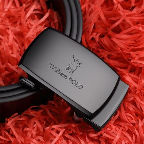 WilliamPolo Belts mens leather belts mens automatic buckle pure cowhide youth simple leisure business belts