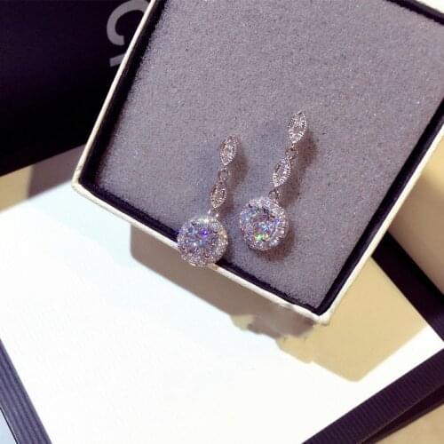 Luxury Female Round Water Drop Earrings 925 Sterling Silver Micro AAA Zircon Earrings for Women Crystal Long Tassel pendientes