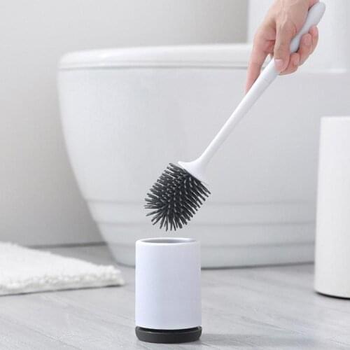 TPR Toilet Brush Wall-mounted/ Floor Standing Type Tool Non-slip Handle Thick Bristles Bathroom Clean Accessories