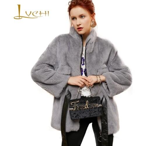 LVCHI 2019 Swan Velvet Mink Fur Coat Flare Sleeve Real Fur Coat Women Thicken Loss Mandarin Collar Sashes Pocket Mink Fur Coats