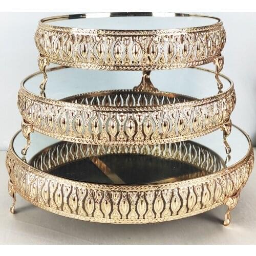 European-Style Wedding Props Wrought Iron Cake Stand Home Decorations Metal Tray Party Dessert Decoration Mirror Tray