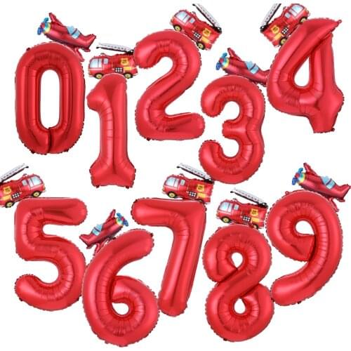 2pcs Mini Fire Truck Car 32inch Number Foil Helium Balloons Children Kids Birthday Party Decor Kids Toys Globos Balloon