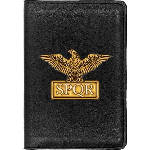 High Quality Leather Classic SPQR Roman Republic Printing Travel Passport Cover ID Credit Card Case