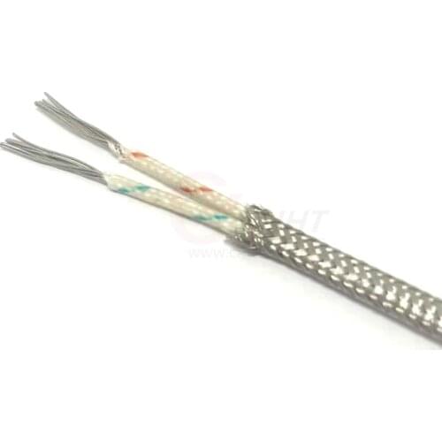 High Density K Type Glass Fiber Insulated Stainless Steel Shield 2*7*0.3mm Thermocouple Extension Cable Wire