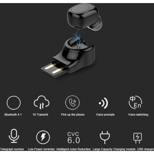 X11 Mini Wireless Headphone In-Ear Headsets Magnetic USB Charger Base Earpiece with Mic for Phone Tablet PC
