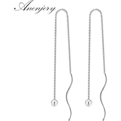ANENJERY 925 Sterling Silver Elegant Chain Earrings Long Tassel Simple Earrings For Women Party Wedding Jewelry S-E229