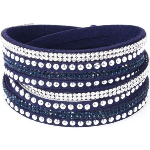 Miasol Double Wrap Leather Pave Crystal Bling Bracelets Multilayers Wrapped Rhinestones Bracelets Bling Bangle For Women Gift