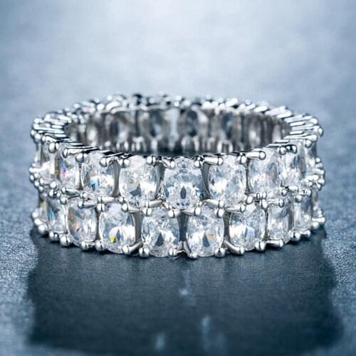 New Fashion 3 Colors Double Row Zircon Full Ring Silver Color Woman Jewelry Hot Sale Wedding Bride Engagement Ring