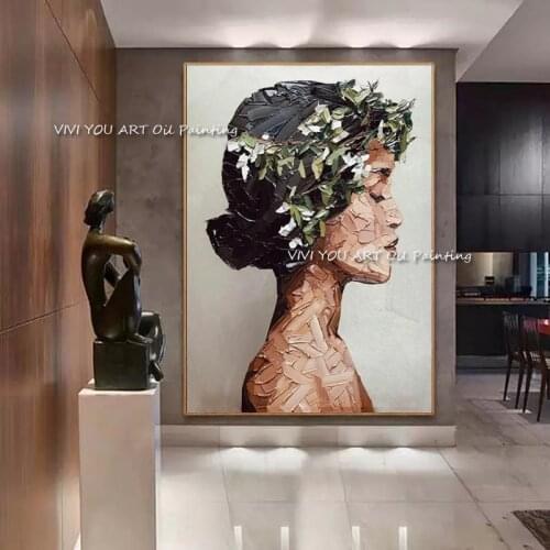 100% Handmade Abstract Woman Portrait Posters Girl Wall Art Canvas Oil Paintings on The Wall for Home Decoration No Frame
