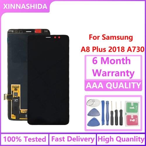 100% SUPER AMOLED A8 Plus LCD With Frame For SAMSUNG Galaxy A730 A8+ SM-A730F DS A730F Display Touch Screen Digitizer Assembly