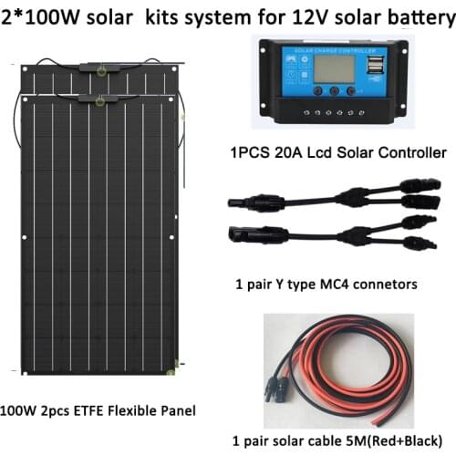 12V 200W Flexible Solar Panel Mono Caravan Camping 20A Controller Battery Charge