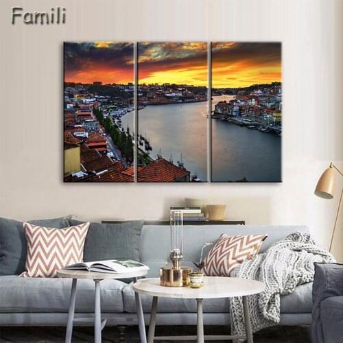 3Panels Modern Wall Art Home Decoration Printed Oil Painting Pictures stretched Bustling City night view Canvas Print