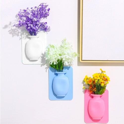 3pcs Wall Hanging Floret Bottle Silicone Vase Container Magic Sticker On Glass Plant Flower Pots Silicone Sticky Home Decoration