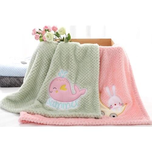 3D plaid fluffy super soft embroidery kids bed spread baby blanket coral fleece furry child blanket newborn swaddle wrap gift