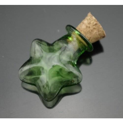 5pcs Star Shaped Green Mini Glass Bottle Vial with Cork Stopper and Eyehook