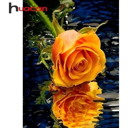 Huacan 5D Diamond Art Painting Rose Diamond Mosaic Full Embroidery Kit Seaside Flower Beaded Pictures Decoration For Home