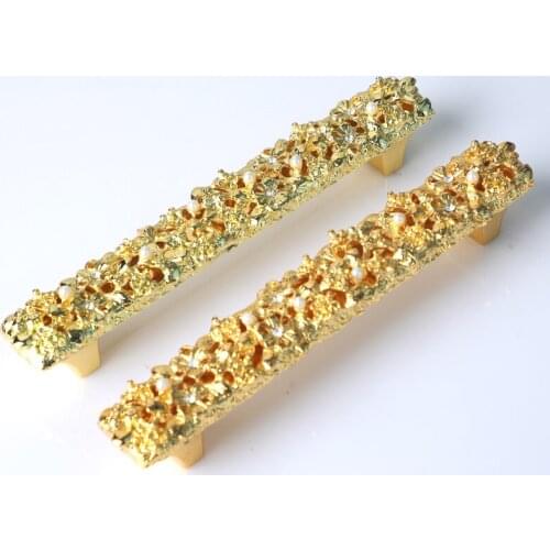 Free Shipping European Top Level Court Gold Handle Delicate Drawer Cabinet Pulls Zinc Alloy Crystal Diamond Wardrobe Knobs 96mm