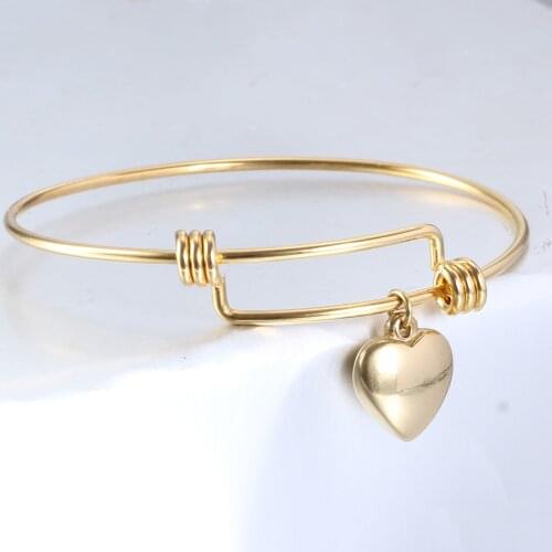 Stainless Steel DIY Heart Charm Bracelet & Bangles For Women 50-65mm Jewelry Finding Supplies Expandable Adjustable Wire Bangle