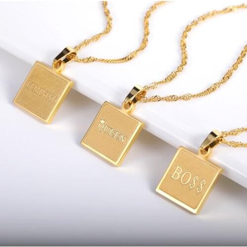 Hip Hop Jewelry Statement Stainless Steel BOSS QUEEN Letter Pendant Necklaces Women Men Fashion Party Gift Gold Water Wave Chain