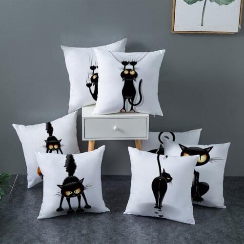 Black Cat Animal Pattern Decorative Cushions Pillowcase 45x45cm Peach Skin Cushion Cover Throw Pillow Sofa Home Decoration