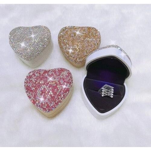 Love Heart Jewelry Package Box Wedding Engagement Ring Stud Earrings Organizer Display Storage Case Anniversary Birthday Gift