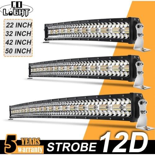 CO LIGHT Strobe Led Bar Light 12D 22" 32" 42" 50" 3-Row Combo Beam Driving Work Light for Lada Offroad Niva ATV 4X4 UAZ 12V 24V