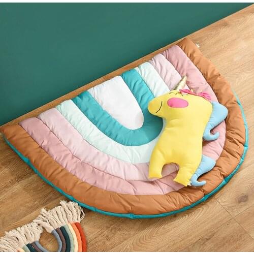 Baby Play Mat Rainbow Newborn Crawling Blanket Cotton Colorful Childrens Mat Baby Climbing Pad for Kids Room Nursery Decor