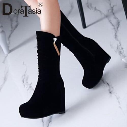 DORATASIA New Female Wedges High Heels Boots Fashion Decoration Autumn Daily Concise Boots Women Party Platform Shoes Woman