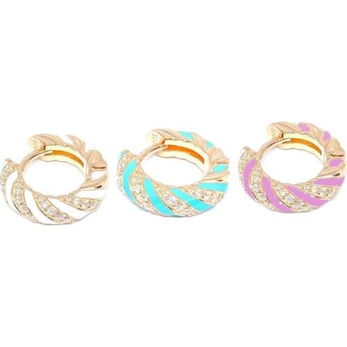 Geometric Round Circle Clear CZ Hoops White Pink Blue Neon Enamel Gold Color Metal Mini Colorful Huggie Earring For Women Girls