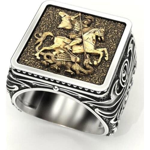 Gothic delicate warrior dragon mens ring hip pop punk soldier military signet jewelry personality gifts biker rings for women