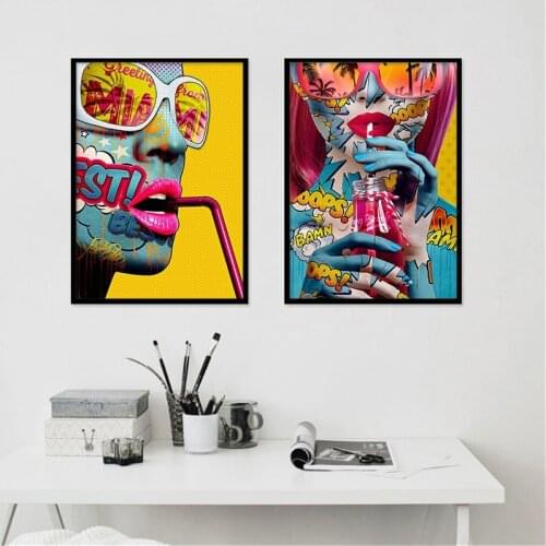 Graffiti Fashion Woman Pop Wall Art Abstract Canvas Painting Posters Prints Wall Art Pictures Canvas for Living Room Home Decor