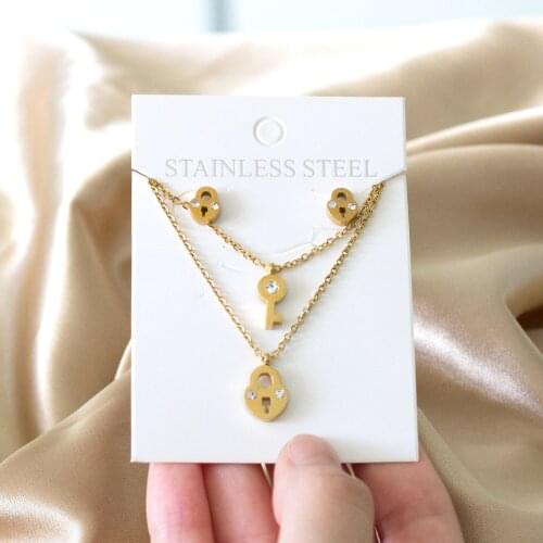 LUXUKISSKIDS New Heart Lock With Key Earrings Pendant Necklace Sets Stainless Steel Wedding Jewellry Party Gift parures bijoux