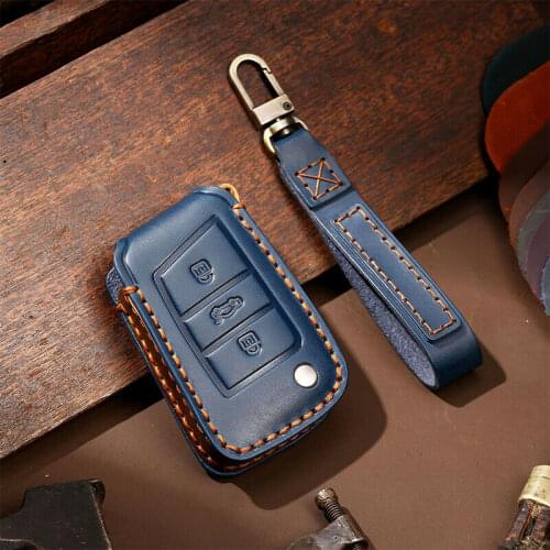 Leather Car Key Case Fob Cover Skin For Volkswagen VW Polo golf 7 MK7 FOR Skoda Octavia Kodiaq Karoq FOR SEAT Ateca Leon