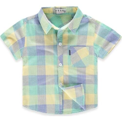 Summer Baby Boys Shirt Fashion Plaid Striped Casual Kids Shirts Wild Short Sleeve Clothes Childrens Cotton Clothing Shirt 0-10Y
