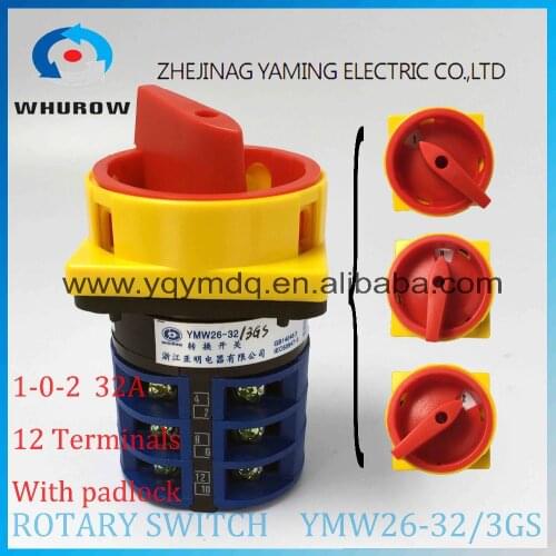 LW26 YMW26-32/3GS Rotary switch 3 postion padlock 690V 32A 3 pole 12 terminal selector universal changeover cam main switch