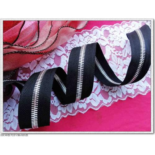 10meters zip+5pcs pullers 5#metal zippers/ electroplating Polish silver/zinc alloy/close end reversible DIY for bags garment