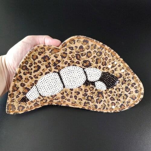 Clothing Women Shirt Top Diy Large Patch Leopard pattern Lips Sequins deal with it T-shirt girls Patches for clothes Stickers