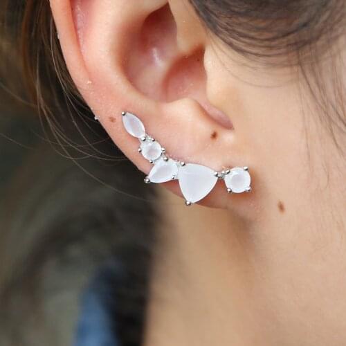 Wholesale fashion jewelry silver color five stone oval round shape Stone white crystal climber long earring elegant jewelry