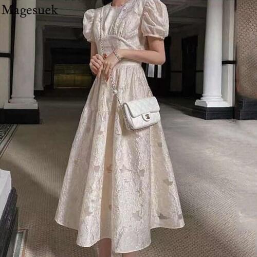 A-line Princess Dress French Retro Summer Dress 2021 New Bubble Sleeve Lace-up Dress A-Line Plus Size Robe Vestido Femme 15499