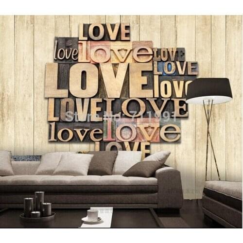 Custom papel DE parede 3 d proof wooden stereoscopic word love for the sitting room dining-room KTV bar wall vinyl wallpaper