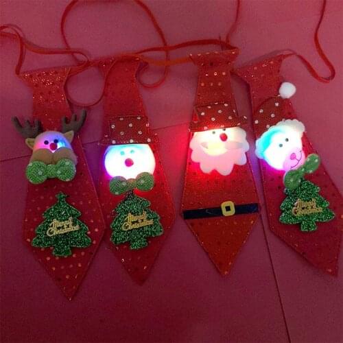 LED Lights Christmas Tie Dress Glow Sequins Santa Claus Bear Snowman Elk Necktie Children Cartoon Tie Decoration New Year Gift