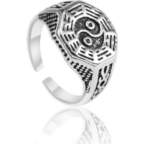 FYJS Unique Silver Plated Chinese Yin Yang Eight Diagrams Finger Ring Classic Style Jewelry
