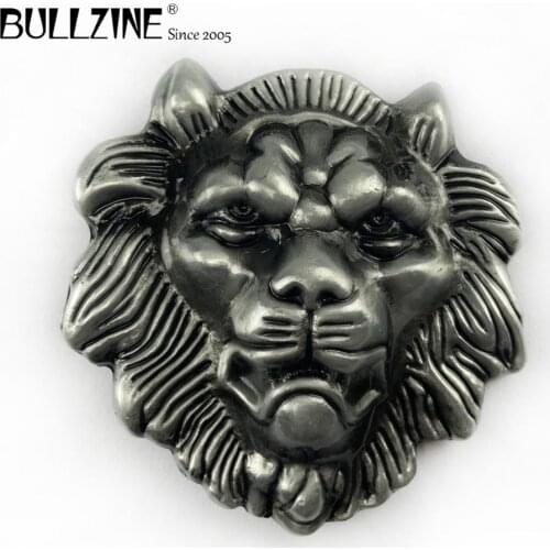 The Bullzine Lion head belt buckle with pewter finish FP-03271 suitable for 4cm width belt