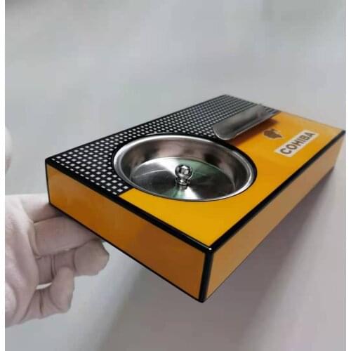COHIBA Portable Solid Wood Cigar Ashtray Piano Finish Luxury Tobacco 1 Set Holder