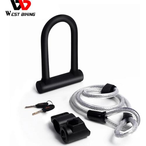 WEST BIKING Bicycle U Lock Anti-theft MTB Road Mountain Bike Lock Bicycle Accessories U-Locks Cycling Steel Security Bike Locks