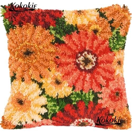 Latch Hook flower Pillow 3d carpet Needlework Unfinished Crocheting Rug Kits Yarn Handmade Embroidery Pillowcase