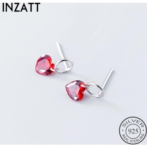 INZATT Pure 925 Sterling Silver Romantic Drop Earrings Red Crystal Heart Hollow Round Accessories Fashion Woman Earrings 2018