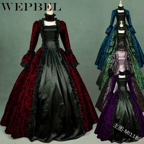 Womens Medieval Gothic Retro Long Dress Rococo Marie Antoinette Dress Victorian Ball Gown Maxi Dress Evening Party Formal Dress